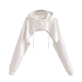 Frauen Sommer Neue Sexy Mode Super Kurze Hoodie Hiohop Kordelzug Lange Ärmeln Öffnen Brust Einfach Tops Ropa Mujer Kleidung